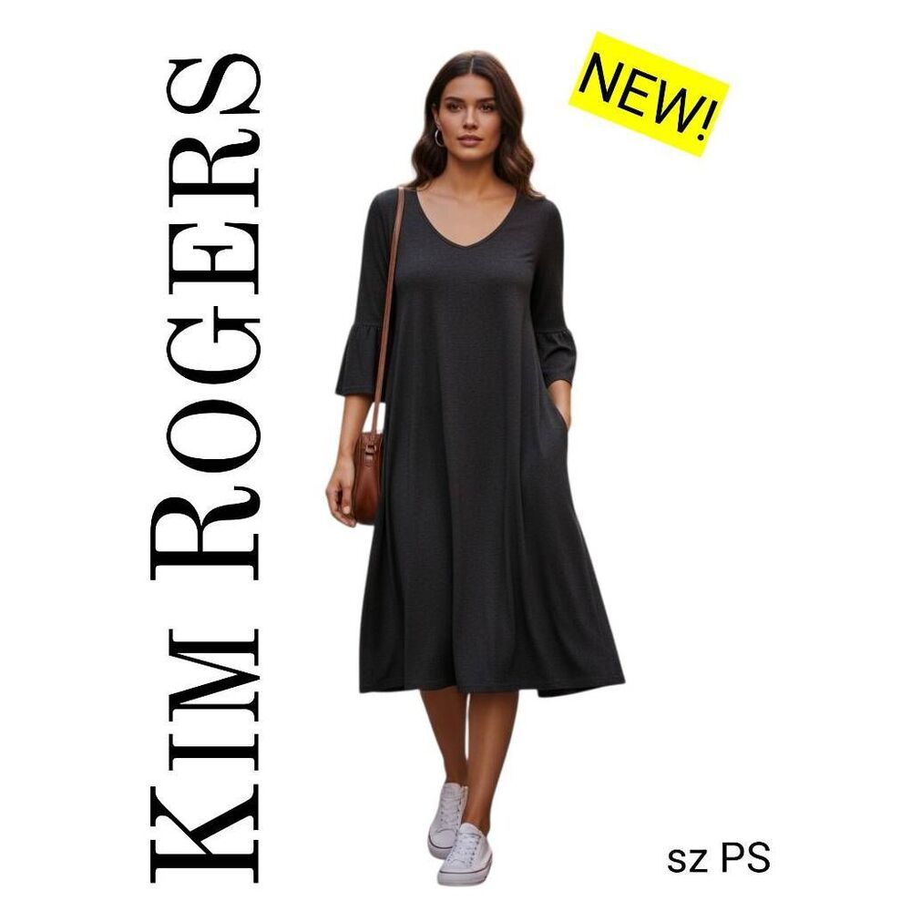 NEW! Kim Rogers Comfy 3/4 Angel Sleeve A Line Little Black Dress FREE SHIPPING